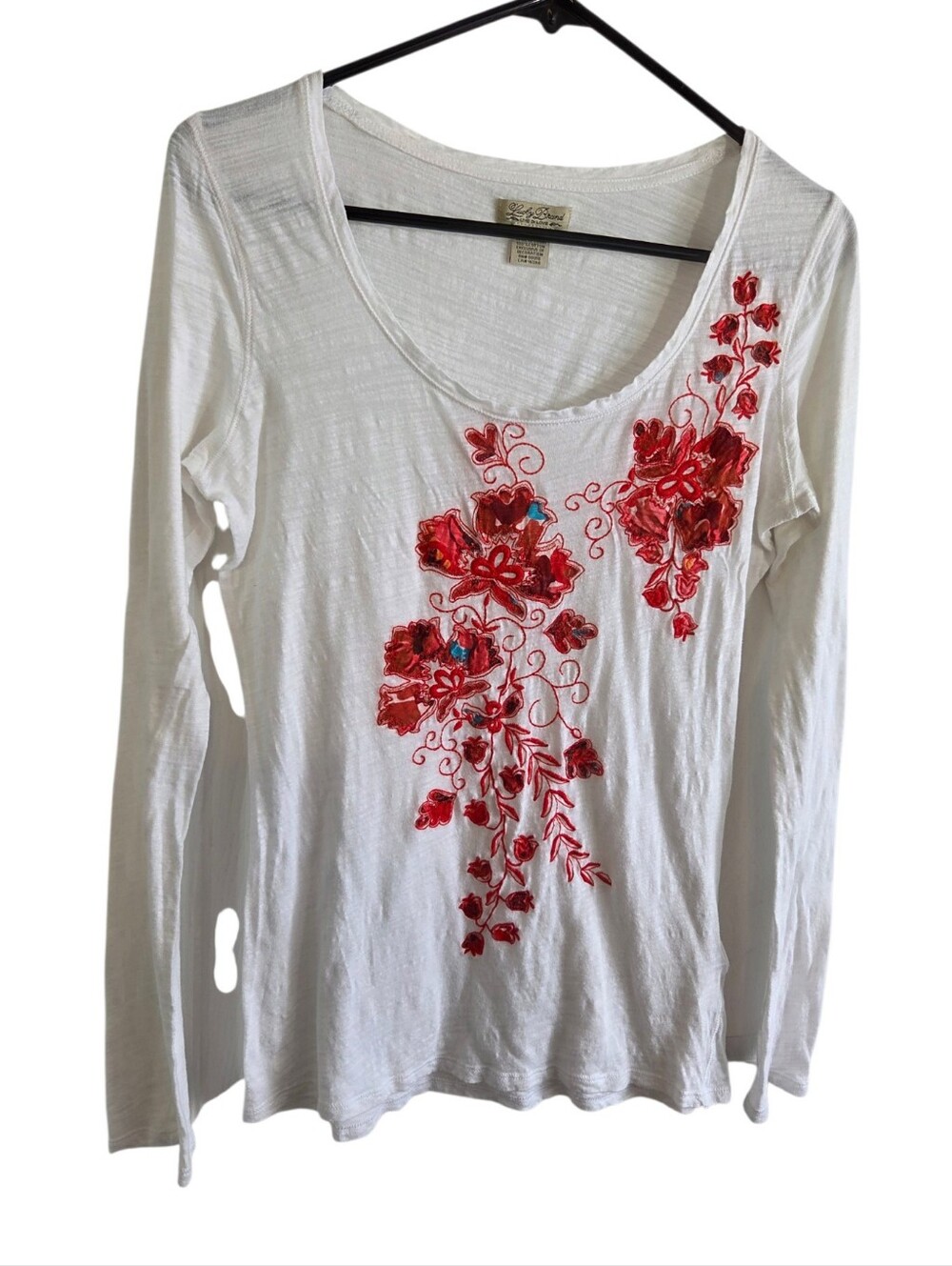 Lucky Brand Floral Embroidered Applique Scoop Neck 100% Cotton Top Size M - Picture 3 of 11